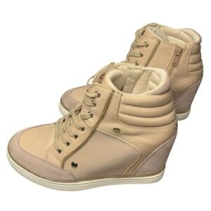 ALDO Ciambave Hidden Wedge Sneakers Nude High Top Women 10 Y2K 2010s Zip Lace Up